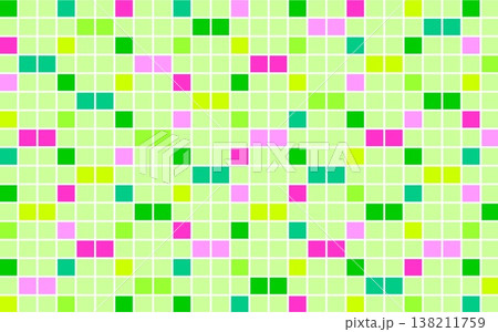 幾何学模様　四角形　グリーン　ピンク 138211759
