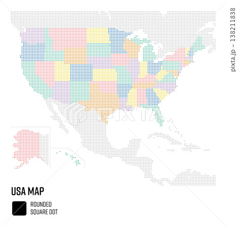 世界地図ドット粗め アメリカ合衆国 州別にグループ 138211838