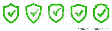 Minimalist different shield shapes with chekmark symbol Minimalist different shield shapes with chekmark symbol 138211877