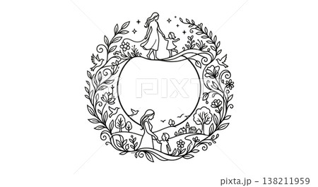 切り絵風シルエットフレーム 138211959