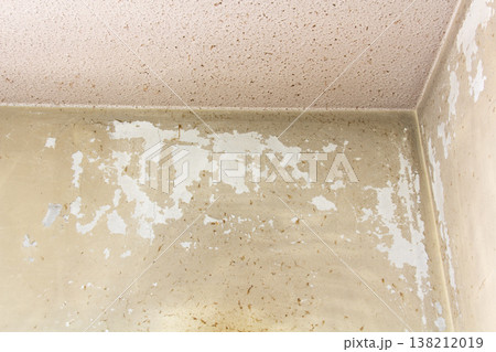 キッチンのコンロ熱と油汚れで激しく剥離した天井・壁のペンキ塗装(住宅の劣化)2 キッチンのコンロ熱と油汚れで激しく剥離した天井・壁のペンキ塗装(住宅の劣化)2 138212019