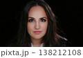 Empowerment and Confidence Portrait of a Young Woman with Dark Hair and Eyes Against a Dark 138212108