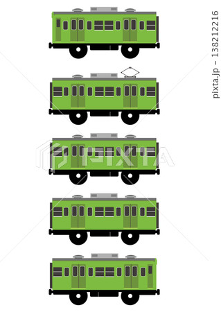 おもちゃ風の国鉄103系電車のイラストセット(山手線色) おもちゃ風の国鉄103系電車のイラストセット(山手線色) 138212216