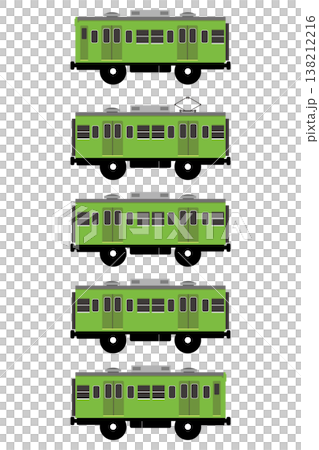 おもちゃ風の国鉄103系電車のイラストセット(山手線色) おもちゃ風の国鉄103系電車のイラストセット(山手線色) 138212216