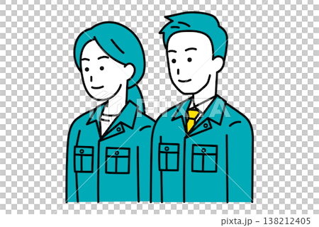 A male and female worker facing straight ahead. 138212405