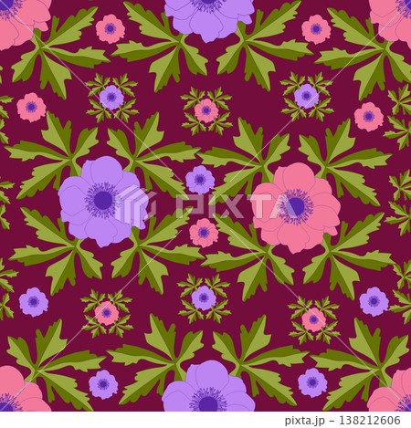 Vector floral anemone seamless pattern. Perfect for textile, wallpaper, fabrics and backgrounds. 138212606