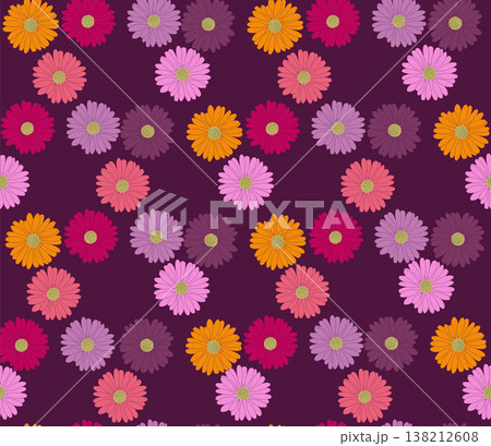 African daisy flower seamless pattern on wine berry color background. Perfect for fabrics, wallpaper, fashion print and backgrounds. African daisy flower seamless pattern on wine berry color background. Perfect for fabrics, wallpaper, fashion print and backgrounds. 138212608