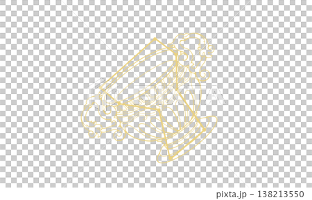 コップ座の線画イラスト（ゴールド色でコップの絵と星座線、線のみで塗りなし） 138213550