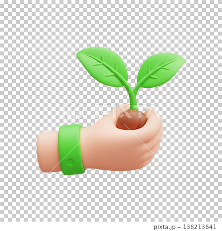 simple clean hand holding sprout in 3d cartoon style 138213641