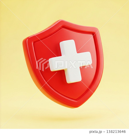 Red shield with plus icon design Red shield with plus icon design 138213646
