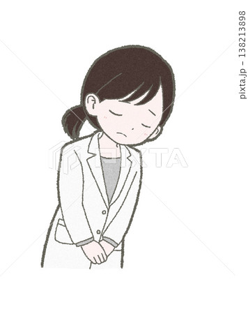 頭を下げる白衣姿の医療関係者の女性の手書きイラスト素材 頭を下げる白衣姿の医療関係者の女性の手書きイラスト素材 138213898