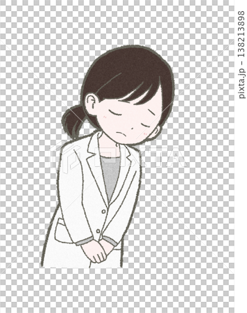 頭を下げる白衣姿の医療関係者の女性の手書きイラスト素材 頭を下げる白衣姿の医療関係者の女性の手書きイラスト素材 138213898
