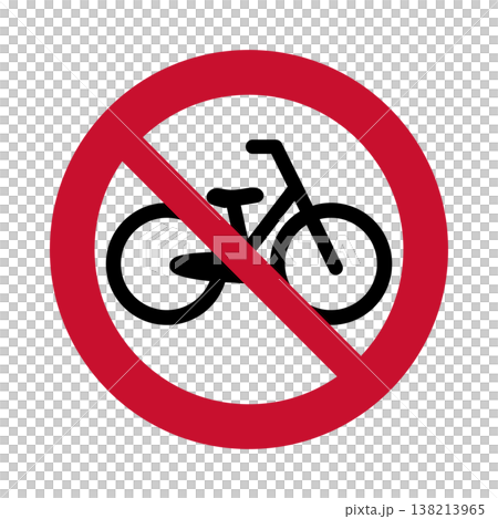 自転車進入禁止・駐輪禁止の標識アイコン。放置自転車禁止のピクトグラム。 138213965