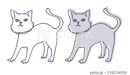 かわいい猫の線画ベタ塗りイラストセット|シンプル手描き風ネコ素材 かわいい猫の線画ベタ塗りイラストセット|シンプル手描き風ネコ素材 138214030