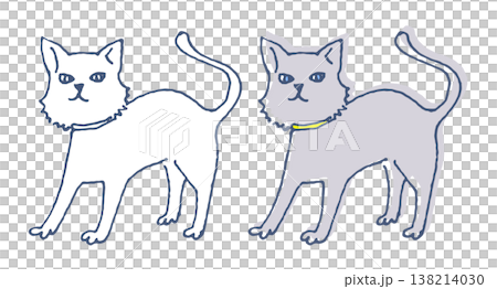 かわいい猫の線画ベタ塗りイラストセット|シンプル手描き風ネコ素材 かわいい猫の線画ベタ塗りイラストセット|シンプル手描き風ネコ素材 138214030