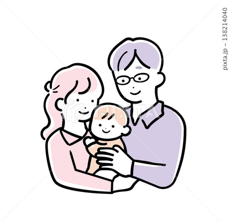 優しいシンプルカラーの赤ちゃんを抱っこする親子のイラスト 笑顔の育児シーン パパとママ 優しいシンプルカラーの赤ちゃんを抱っこする親子のイラスト 笑顔の育児シーン パパとママ 138214040