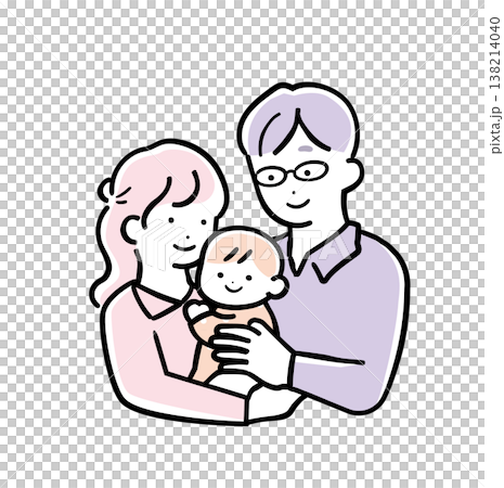 優しいシンプルカラーの赤ちゃんを抱っこする親子のイラスト 笑顔の育児シーン パパとママ 優しいシンプルカラーの赤ちゃんを抱っこする親子のイラスト 笑顔の育児シーン パパとママ 138214040