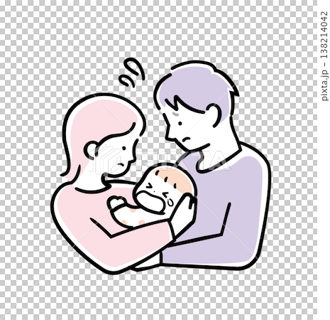An illustration of a parent and child struggling to hold a baby in gentle, simple colors. Parenting worries for dads and moms. An illustration of a parent and child struggling to hold a baby in gentle, simple colors. Parenting worries for dads and moms. 138214042