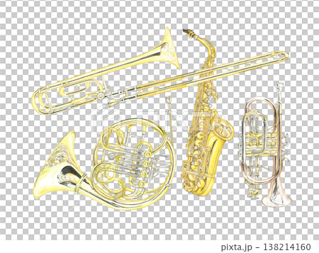 4種類の管楽器をリアルに描いた色鉛筆画 4種類の管楽器をリアルに描いた色鉛筆画 138214160
