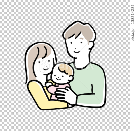明るいパステルカラーの赤ちゃんを抱っこする親子のイラスト 笑顔の育児シーン パパとママ 明るいパステルカラーの赤ちゃんを抱っこする親子のイラスト 笑顔の育児シーン パパとママ 138214283