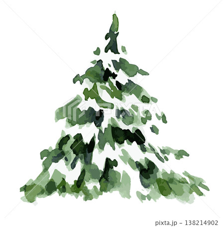 雪を被った冬の木。針葉樹のイラスト。水彩画 138214902