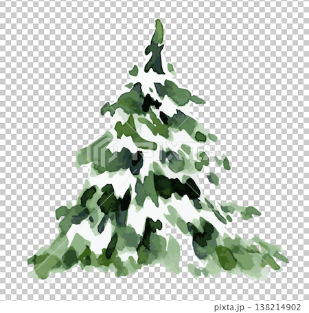 雪を被った冬の木。針葉樹のイラスト。水彩画 138214902