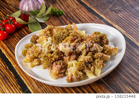 Vegan dietary steamed romanesco cabbage Vegan dietary steamed romanesco cabbage 138215448