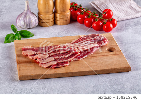 Raw beef marble bacon slices Raw beef marble bacon slices 138215546