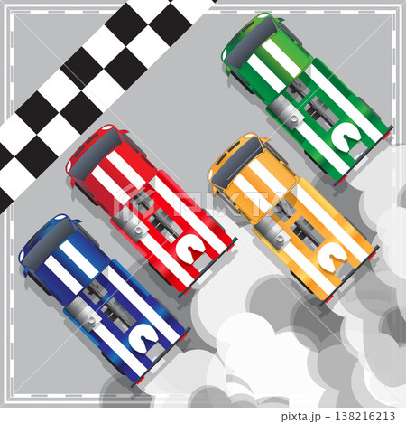 Racing trucks at the finish. View from above. Vector illustration. Racing trucks at the finish. View from above. Vector illustration. 138216213