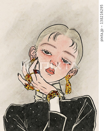 sketch of girl in vintage style 138216295