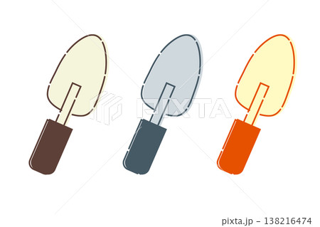 ハンドスコップのアイコン3色セット（シャベル・移植ごて・ガーデニング・シンプルイラスト素材） 138216474