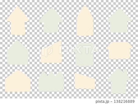 A set of hand-drawn, loosely shaped house designs (yellow and green). 138216889