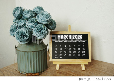 March 2026 monthly calendar on chalkboard for planning and management March 2026 monthly calendar on chalkboard for planning and management 138217095