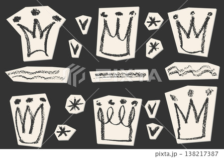 Hand-drawn heart with crown and arrow in chalk sketch style. Rough brush strokes and grunge texture create authentic doodle elements for creative designs. Childish girly style. Pencil drawings Hand-drawn heart with crown and arrow in chalk sketch style. Rough brush strokes and grunge texture create authentic doodle elements for creative designs. Childish girly style. Pencil drawings 138217387