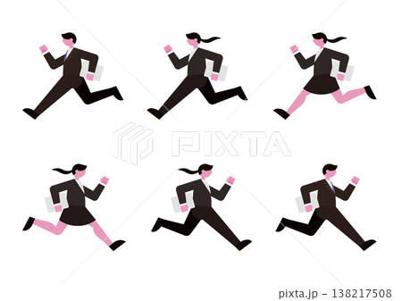 パソコンを持って走るビジネスマン・ビジネスウーマン、就活生のベクターイラスト素材セット 138217508