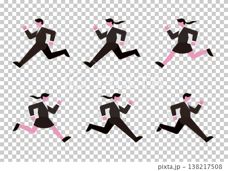 パソコンを持って走るビジネスマン・ビジネスウーマン、就活生のベクターイラスト素材セット 138217508