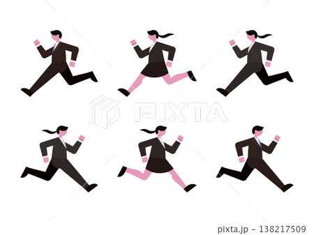 走るビジネスマン・ビジネスウーマン、就活生のベクターイラスト素材セット 138217509