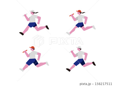 運動会のリレーで走る人のベクターイラスト素材セット 運動会のリレーで走る人のベクターイラスト素材セット 138217511