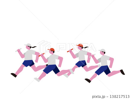 運動会のリレーで競う人々のベクターイラスト素材セット 運動会のリレーで競う人々のベクターイラスト素材セット 138217513