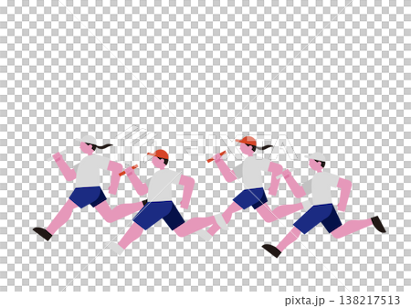 A set of vector illustrations of people competing in a relay race at a school sports day. 138217513