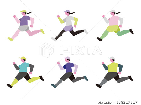 ジョギングする男女のベクターイラスト素材セット 138217517