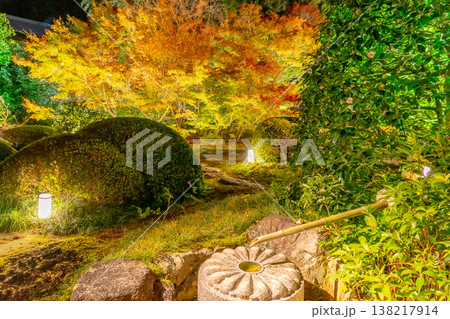 京都 東山泉涌寺別院 雲龍院(瑠璃山) 境内中庭の紅葉(月窓の間からの眺め) ライトアップ 京都 東山泉涌寺別院 雲龍院(瑠璃山) 境内中庭の紅葉(月窓の間からの眺め) ライトアップ 138217914