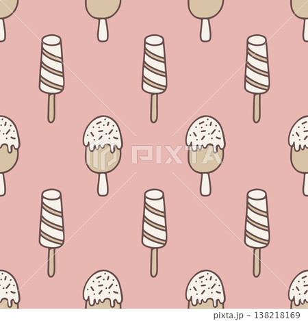 Seamless sweets stripe pattern with popsicle and ice cream rows Seamless sweets stripe pattern with popsicle and ice cream rows 138218169