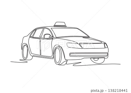 Single continuous line drawing modern city taxi sedan for urban passenger transport and public commuting service. Automotive transit, travel, mobility. One line draw graphic design vector illustration 138218441