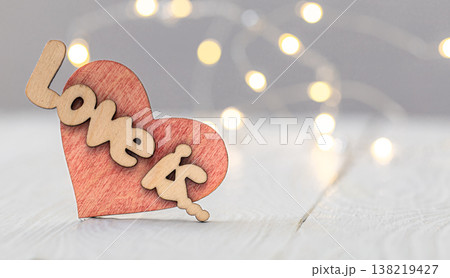 Valentine's background with decorative wooden heart Love it and bokeh lights. 138219427