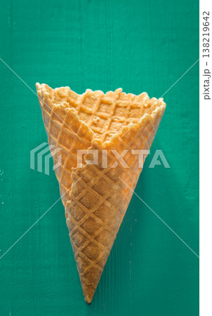 waffle Cup ice cream in a wooden background waffle Cup ice cream in a wooden background 138219642