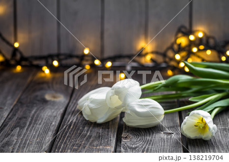 white tulips on wooden background white tulips on wooden background 138219704