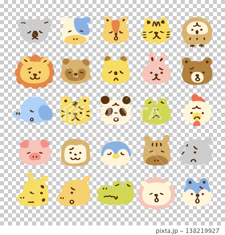 かわいい動物の顔アイコンセット　表情悲しい、困った　主線なし 138219927