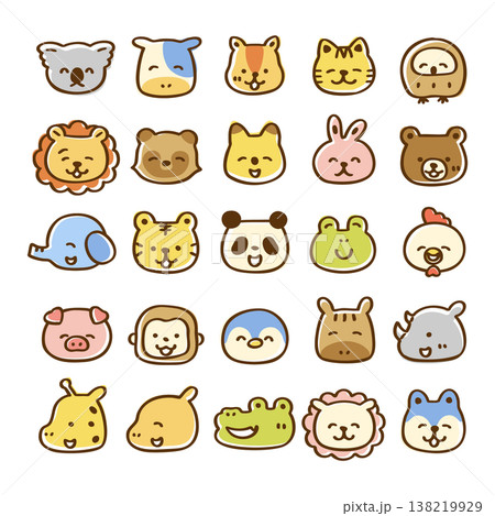 かわいい動物の顔アイコンセット　表情笑顔 138219929