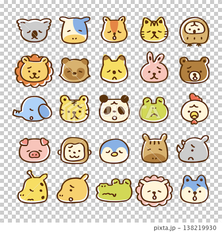 かわいい動物の顔アイコンセット　表情悲しい、困った 138219930